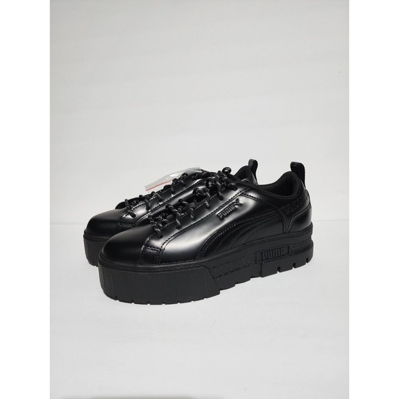 Puma x DUA LIPA Mayze Fluture Lace-Up Sneaker Black Leather Shoes WOMEN'S SIZE 9 - Picture 2 of 10